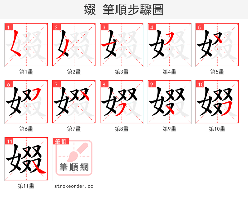 娺 的笔顺分步演示