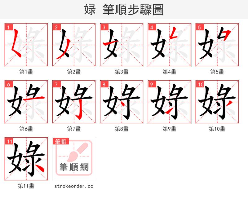 娽 的笔顺分步演示