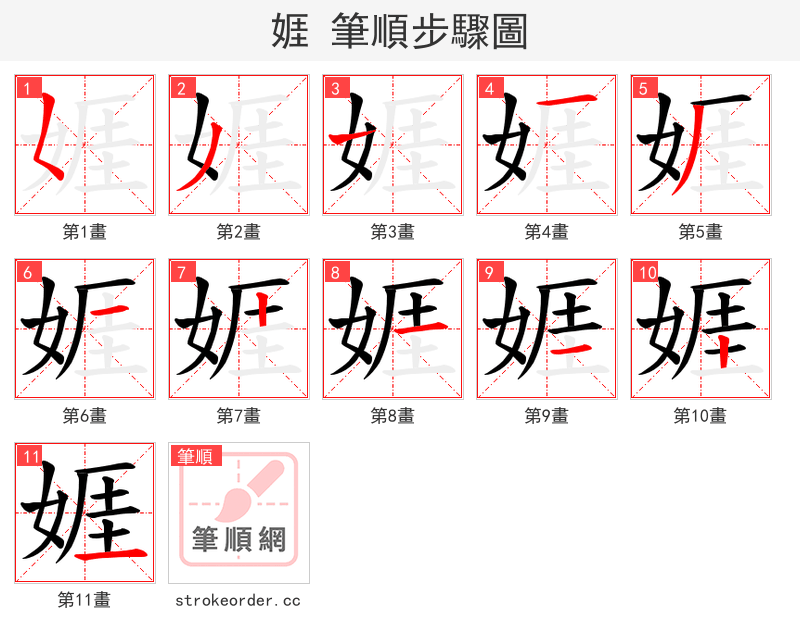 娾 的笔顺分步演示