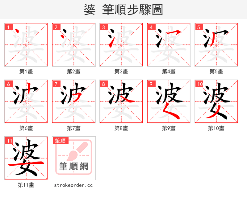 婆 的笔顺分步演示