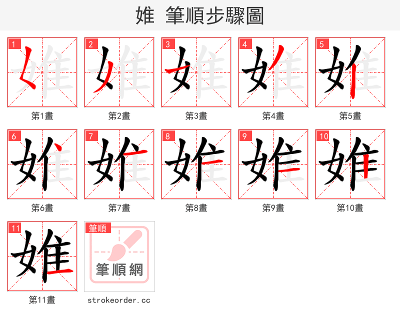 婎 的笔顺分步演示