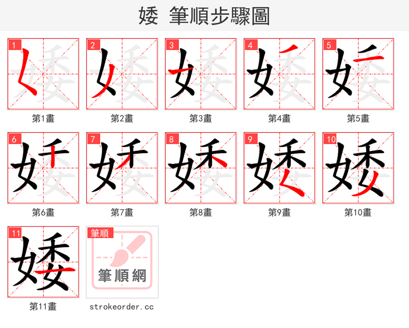 婑 的笔顺分步演示