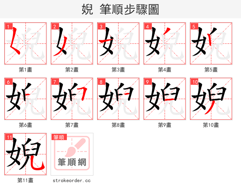 婗 的笔顺分步演示