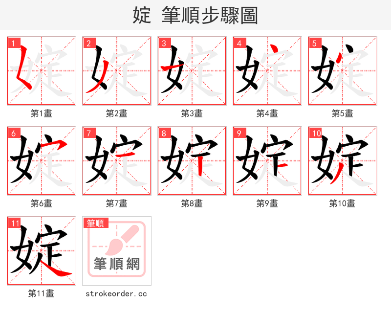 婝 的笔顺分步演示