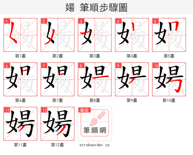 婸 的笔顺分步演示