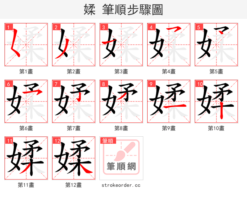 媃 的笔顺分步演示