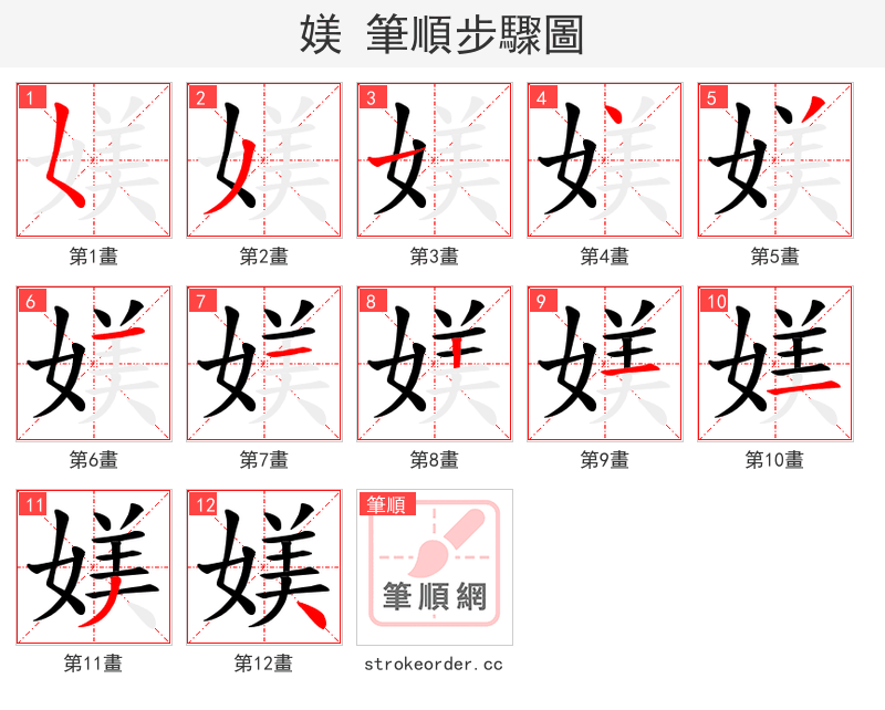 媄 的笔顺分步演示