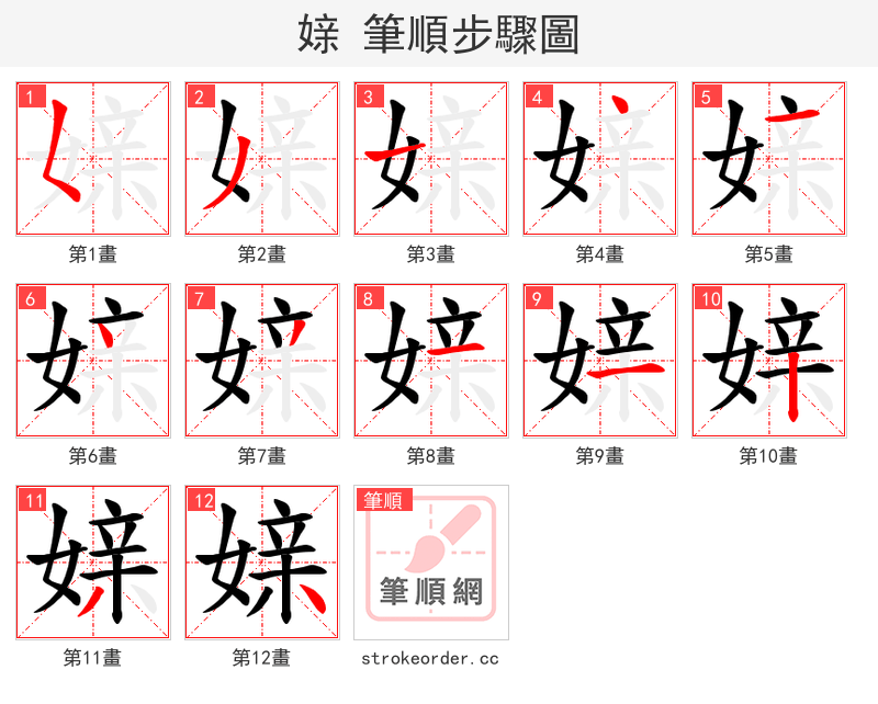 媇 的笔顺分步演示