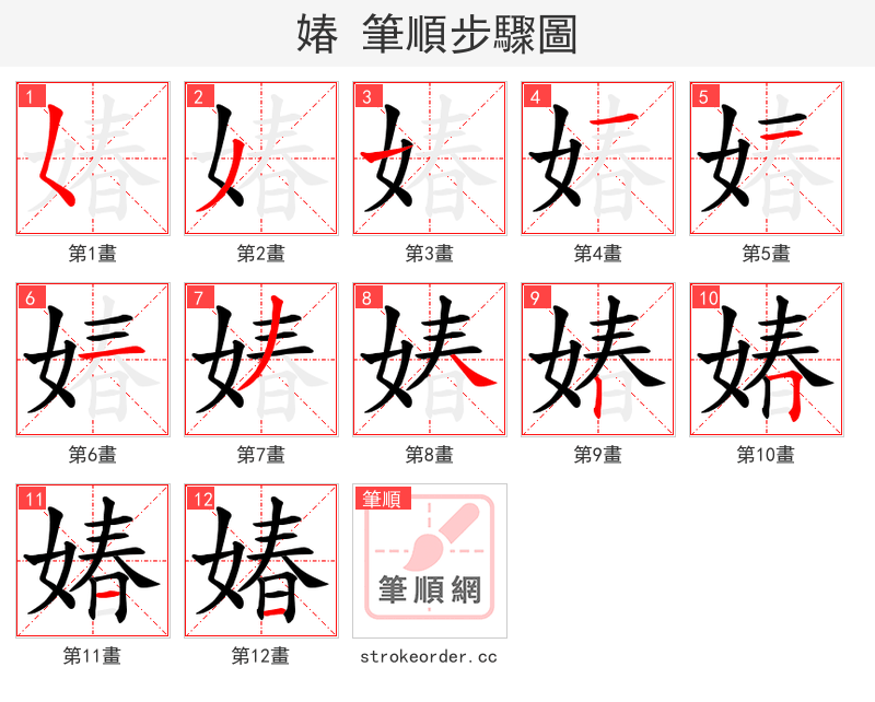 媋 的笔顺分步演示