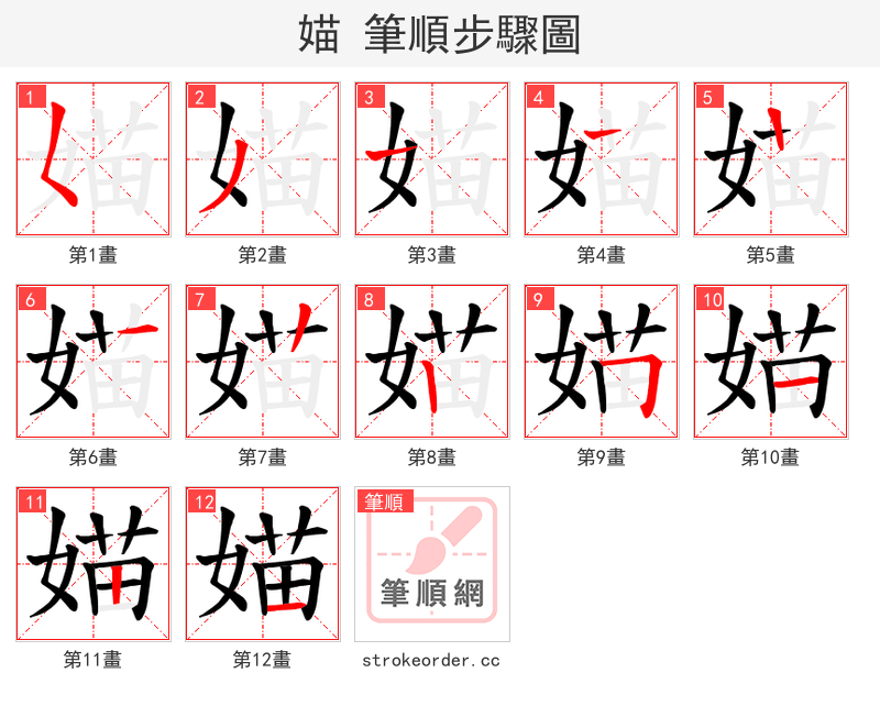 媌 的笔顺分步演示