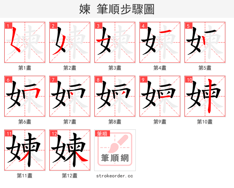 媡 的笔顺分步演示