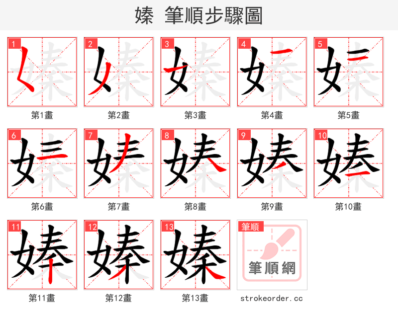 嫀 的笔顺分步演示