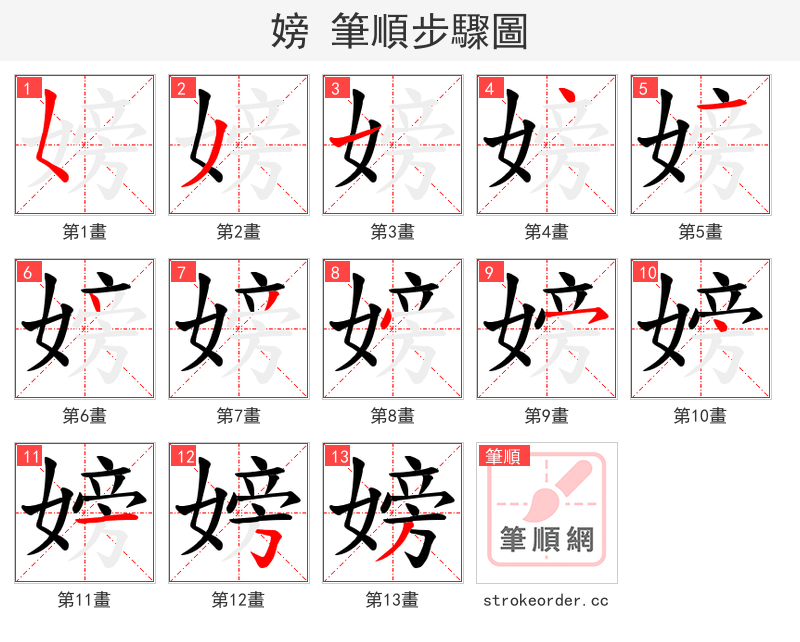 嫎 的笔顺分步演示