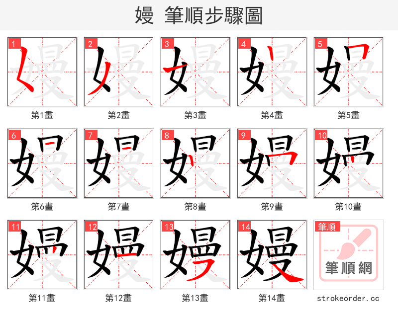 嫚 的笔顺分步演示