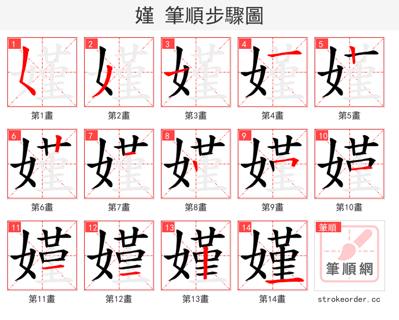嫤 的笔顺分步演示