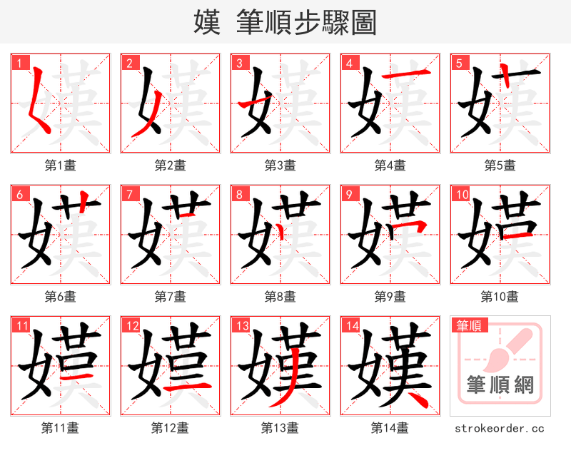 嫨 的笔顺分步演示