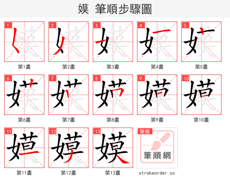 嫫 的笔顺分步演示