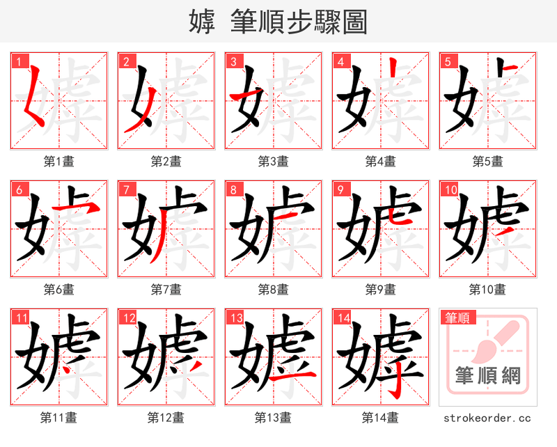 嫭 的笔顺分步演示
