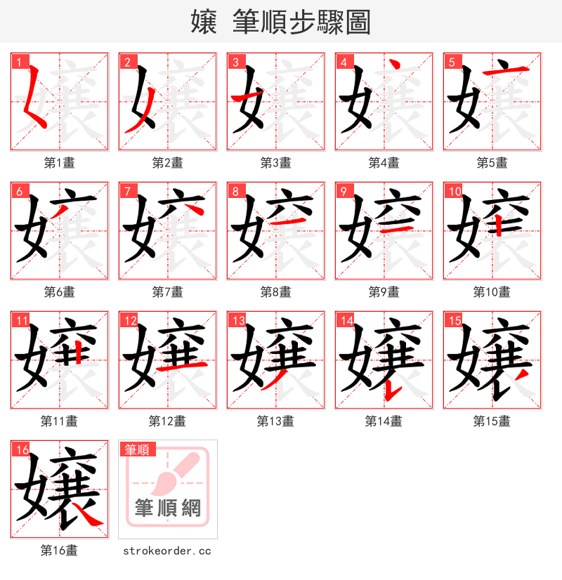 嬢 的笔顺分步演示