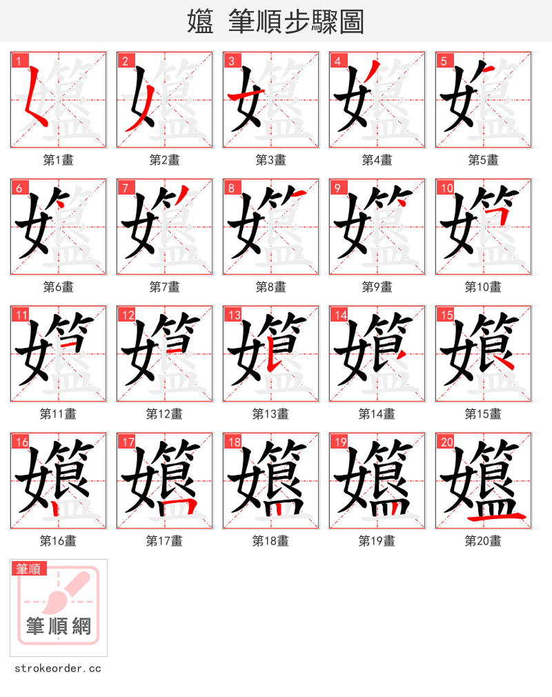 孂 的笔顺分步演示