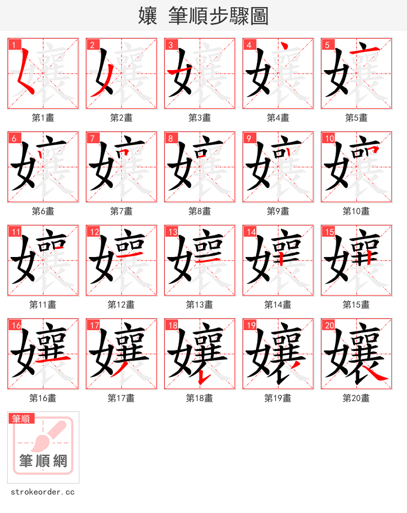 孃 的笔顺分步演示