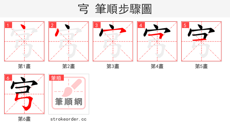 宆 的笔顺分步演示