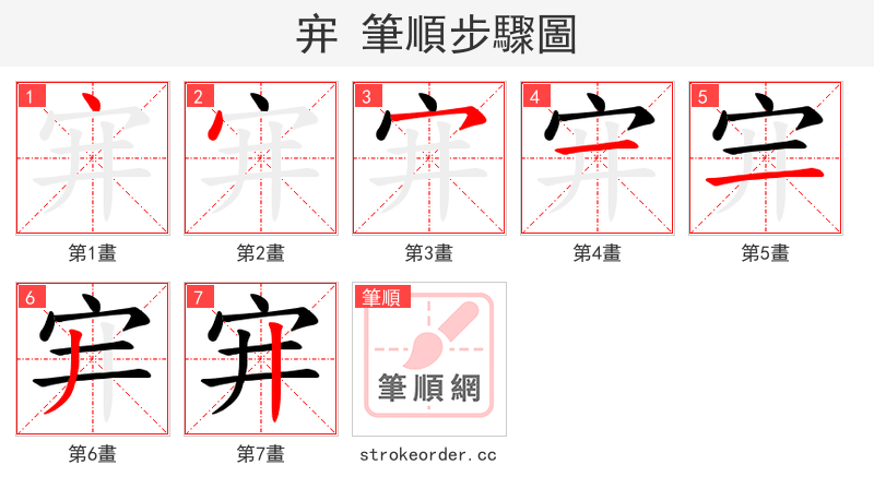 宑 的笔顺分步演示