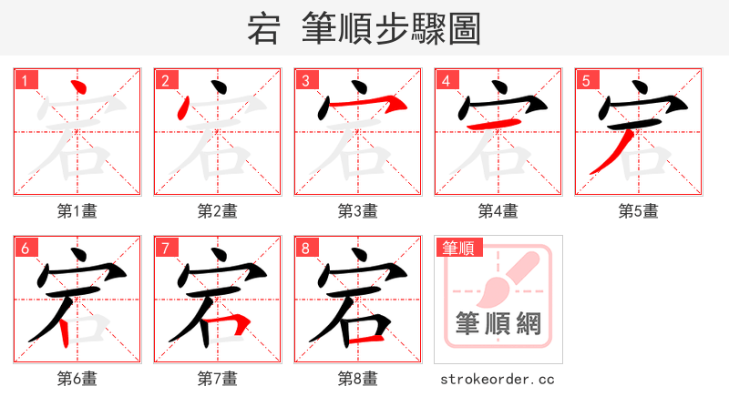 宕 的笔顺分步演示