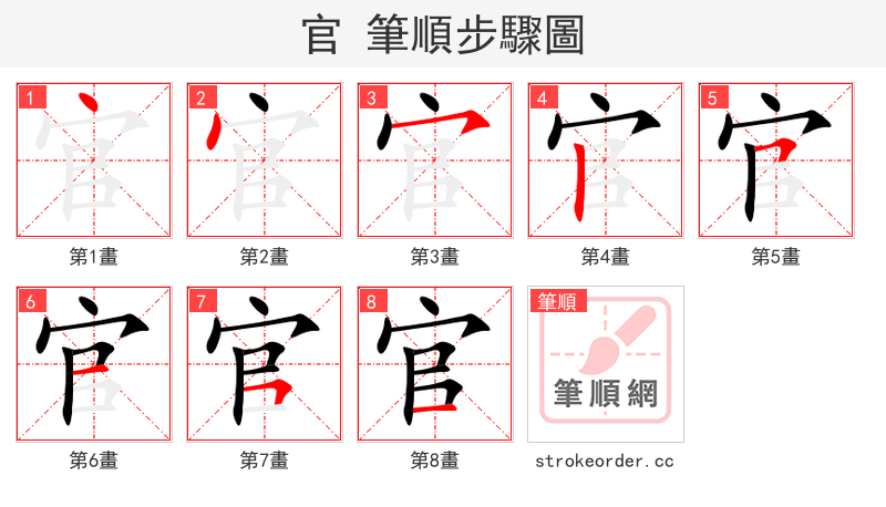 官 的笔顺分步演示