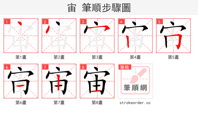 宙 的笔顺分步演示