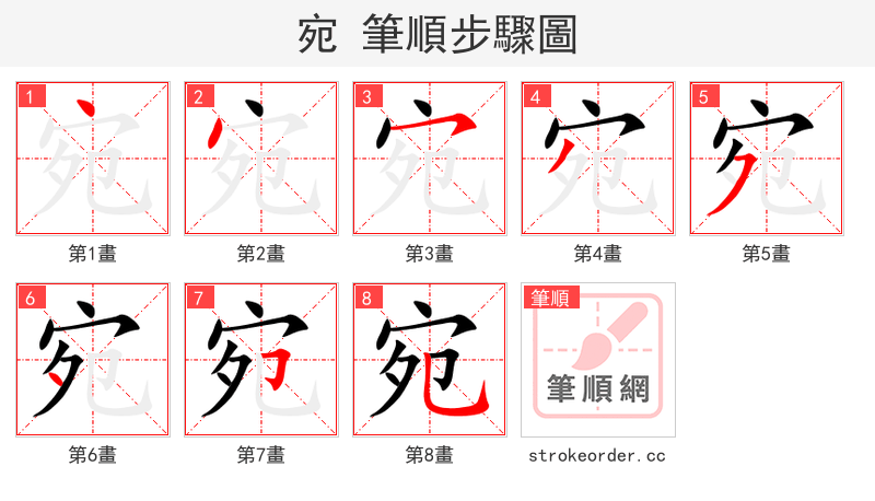 宛 的笔顺分步演示