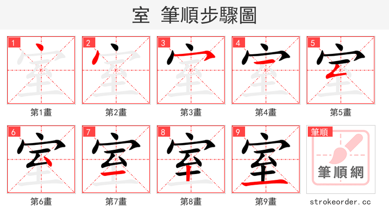 室 的笔顺分步演示