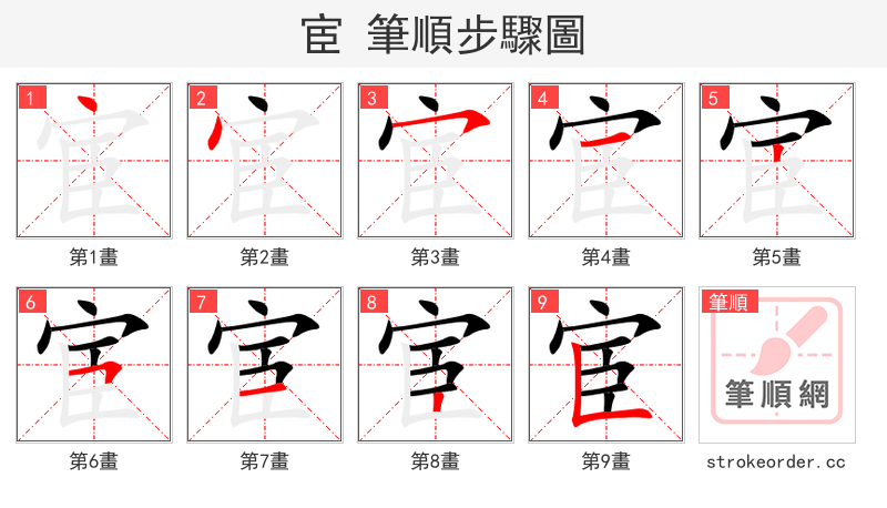 宦 的笔顺分步演示