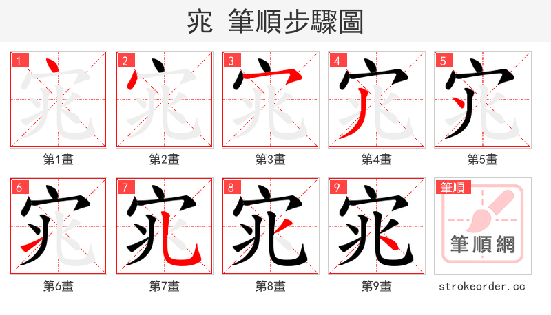 宨 的笔顺分步演示