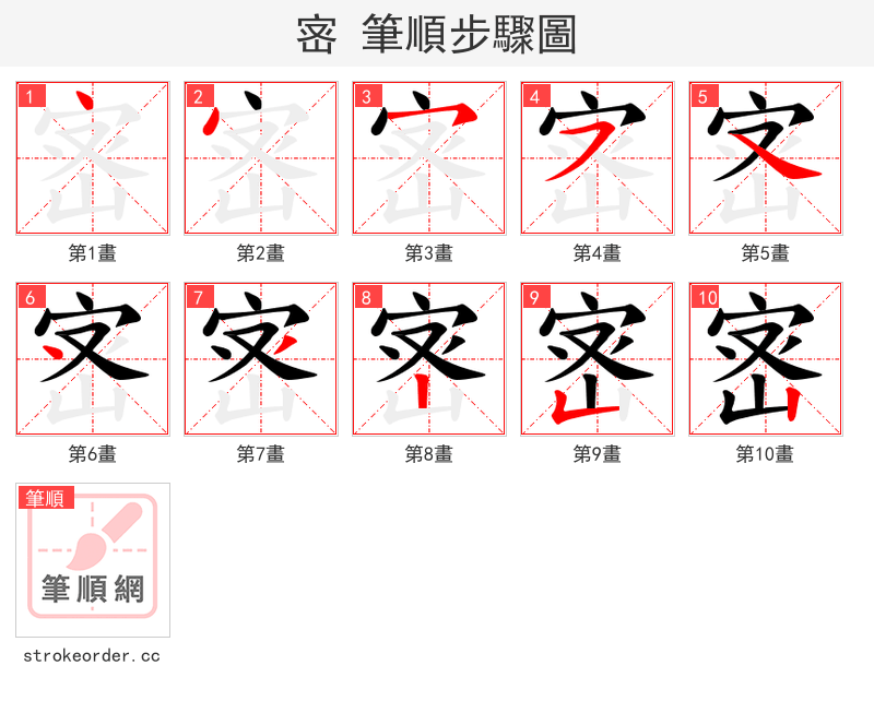 宻 的笔顺分步演示