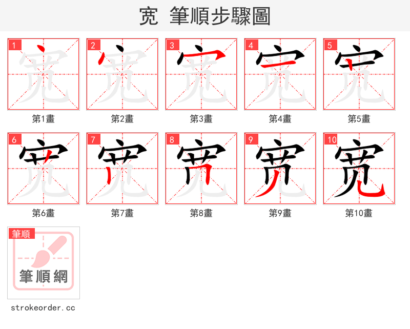 宽 的笔顺分步演示