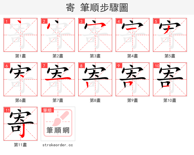 寄 的笔顺分步演示