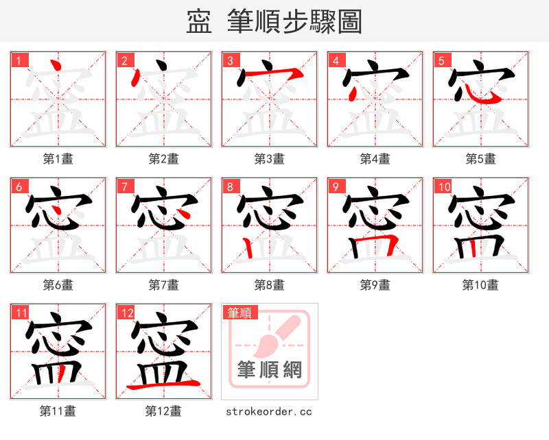 寍 的笔顺分步演示