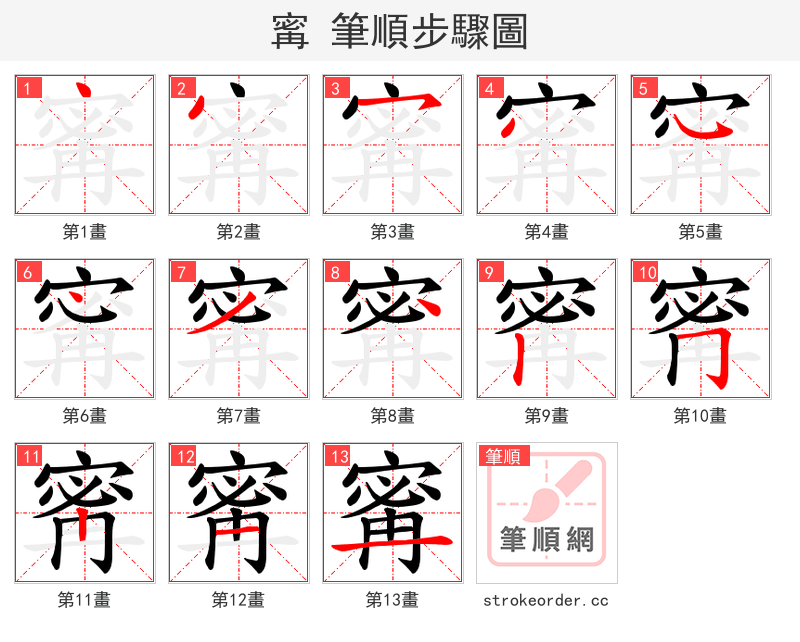 寗 的笔顺分步演示