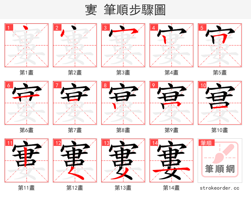 寠 的笔顺分步演示