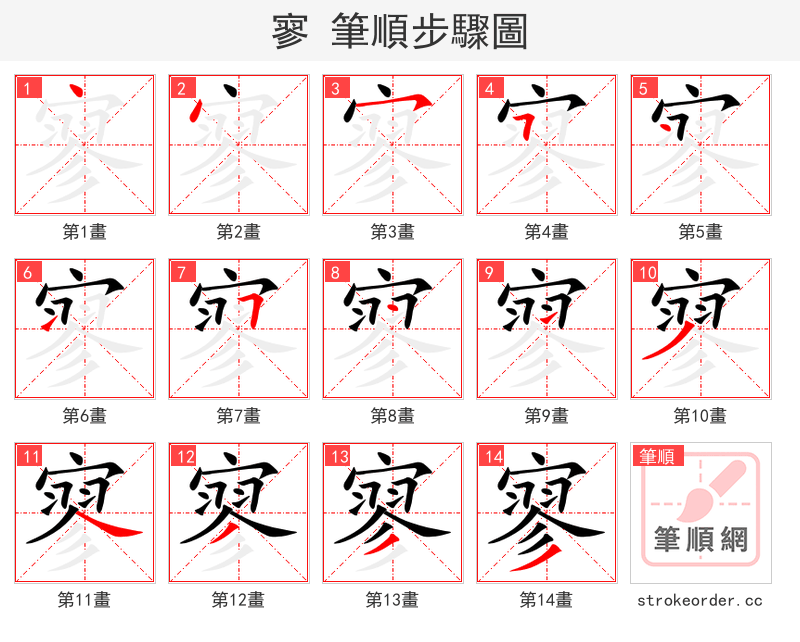 寥 的笔顺分步演示
