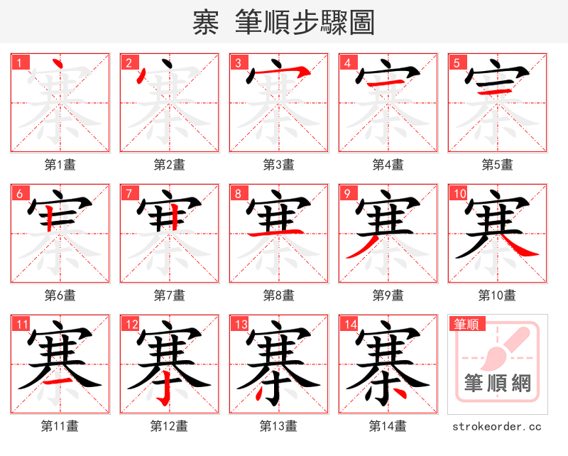 寨 的笔顺分步演示