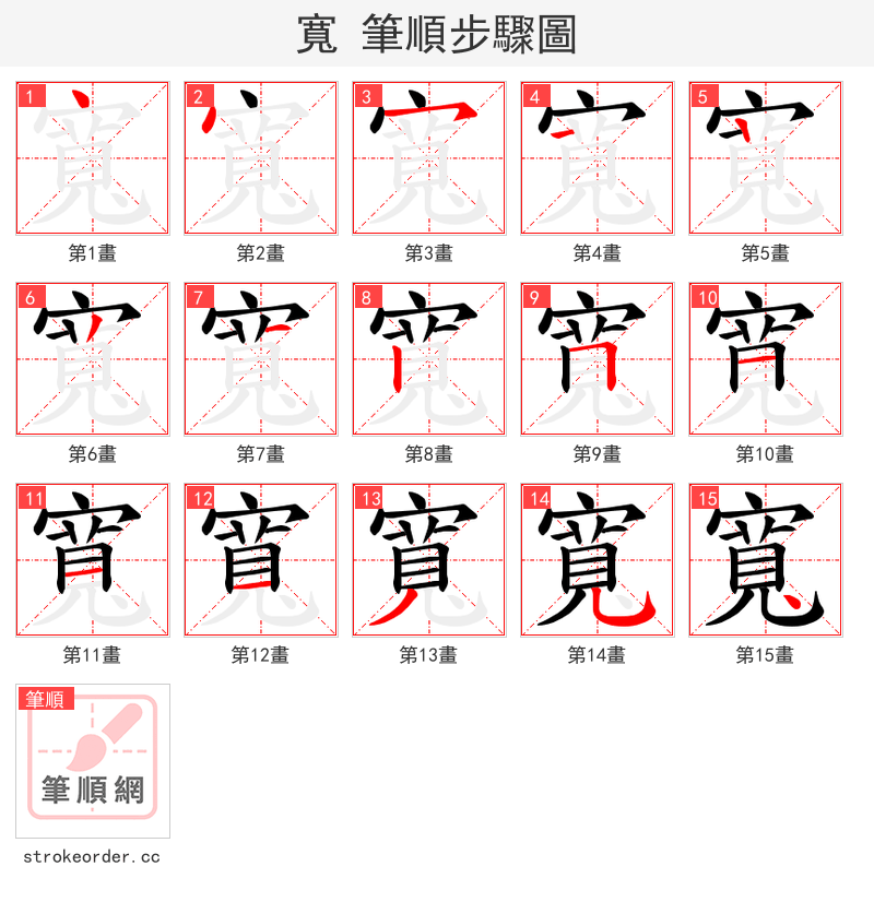 寬 的笔顺分步演示