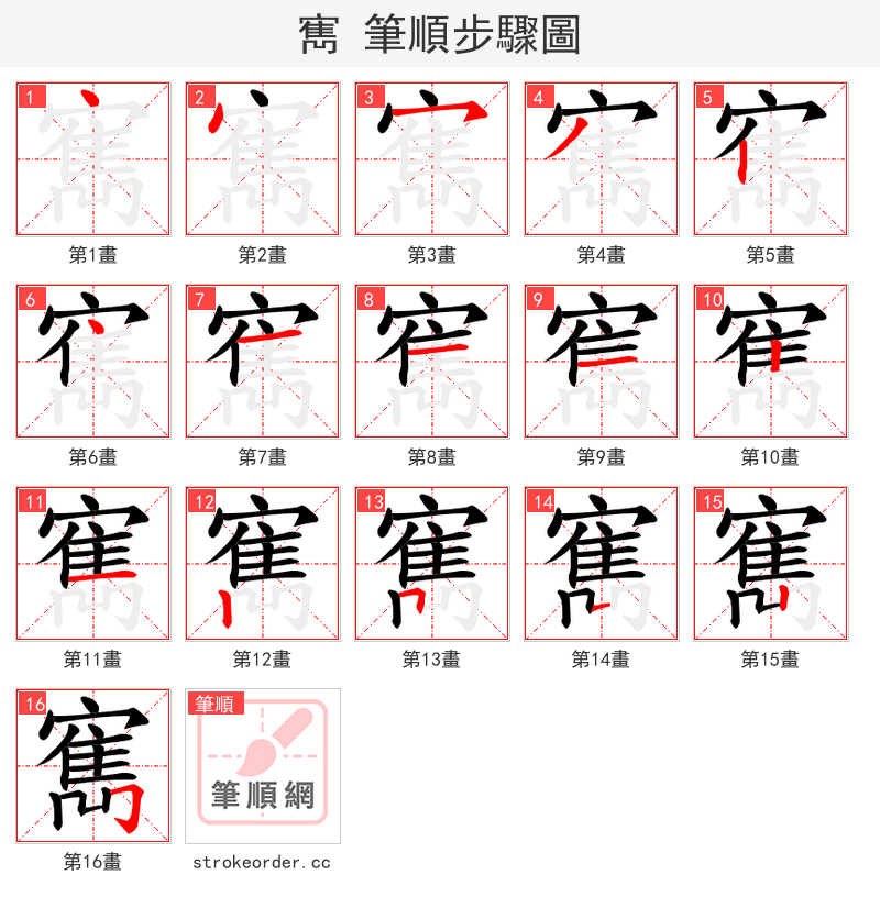寯 的笔顺分步演示