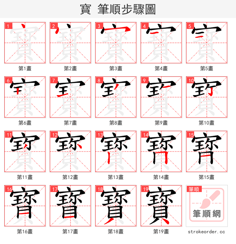 寳 的笔顺分步演示
