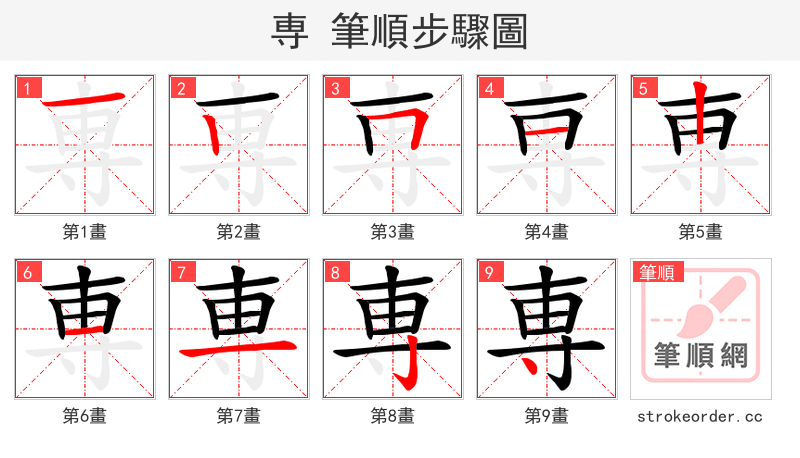 専 的笔顺分步演示