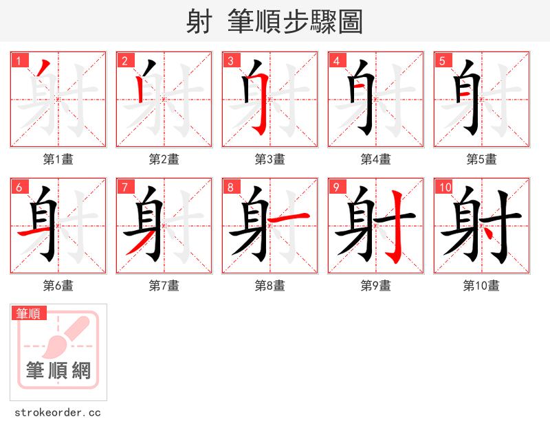 射 的笔顺分步演示
