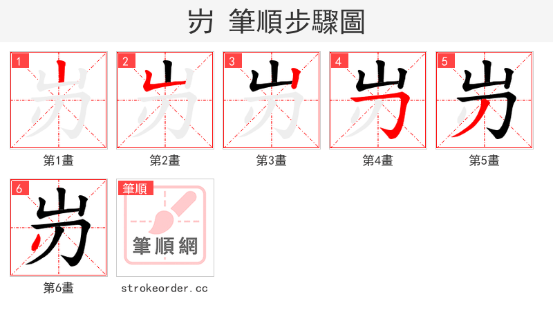 岃 的笔顺分步演示