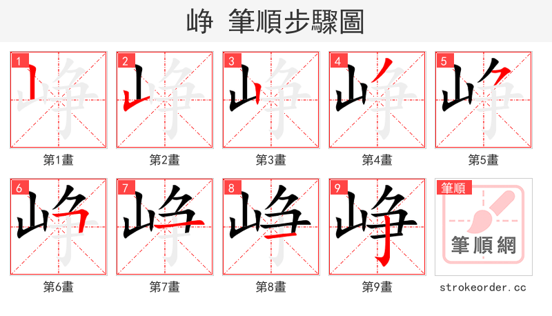 峥 的笔顺分步演示