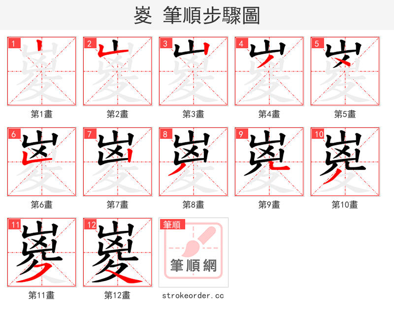嵏 的笔顺分步演示